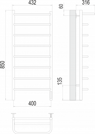 Полка П8 400х850 Электро (quick touch) Полотенцесушитель  TERMINUS Белгород - фото 3