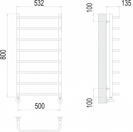 Стандарт П8 500х800  Полотенцесушитель  TERMINUS Белгород - фото 3