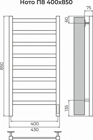 Ното П8 400х850 Электро (quick touch) Полотенцесушитель TERMINUS Белгород - фото 3