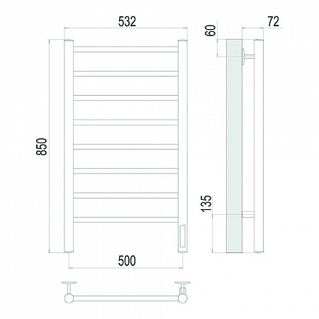 Аврора П8 500х850 Электро Полотенцесушитель TERMINUS Брашированное золото Белгород - фото 4 Аврора П8 500х850 Электро Полотенцесушитель TERMINUS Брашированное золото Белгород - фото 4